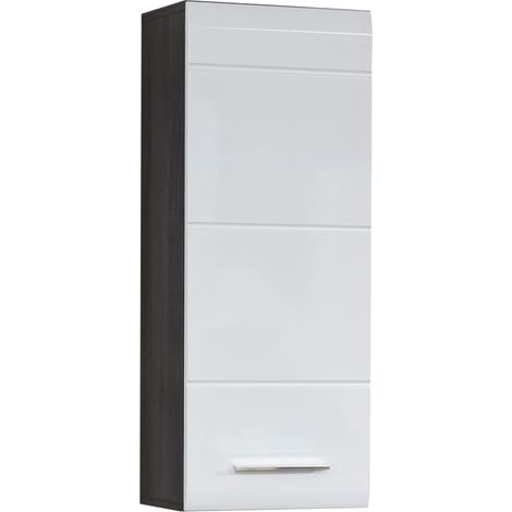LineBad Badschrank 1 Tür rauchsilber, weiß Hochglanz. (1/5)