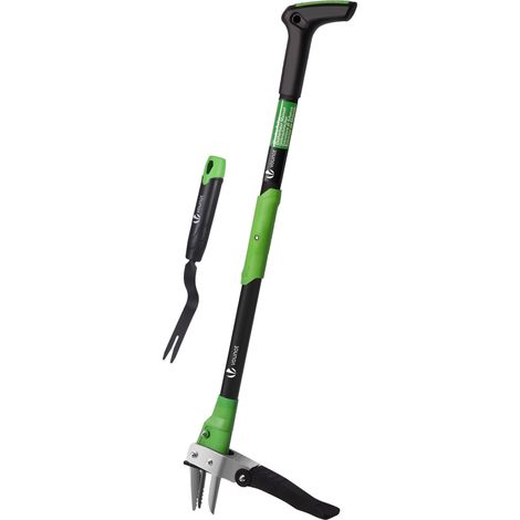 VOUNOT® Désherbeur manuel avec fourchette à main - Longue manche 1m - Acier inox - Extracteur arracheur racinaire de mauvaises herbes