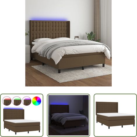 Sommier tapissier - Sommier à lattes de lit matelas et LED Marron foncé 140x190 cm (1/5)