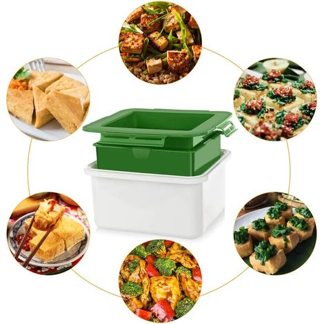 Tofu-Presse, leicht Wasser aus dem Tofu zu entfernen, für besseren Geschmack, Wasserablauf, spülmaschinenfest, Maße der Tofu-Wanne: 16.614.69.3cm