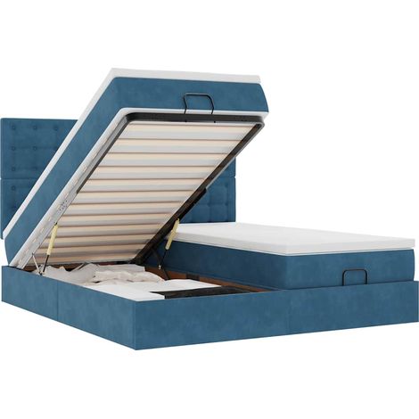 Pouf Letto con Materassi e LED Blu Scuro 200x200cm Velluto vidaXL (1/5)