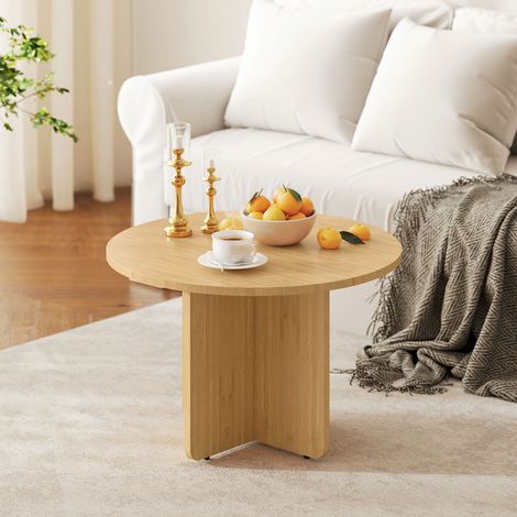 Runder Couchtisch, Bambus-Wohnzimmertisch mit Kreuzfuß, Natur