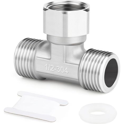 1 pièces Connecteur en T flexible mobile 3 voies en acier inoxydable 304, Connecteur en T mâle 1/2" avec écrou pivotant pour pulvérisateur, robinet d'équerre, bras de douche
