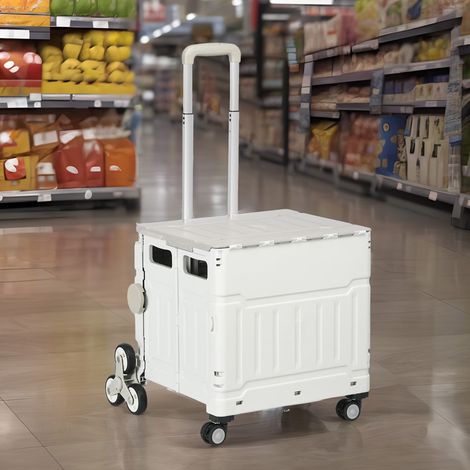Carrello spesa saliscale pieghevole 51 L bianco OKMYHOME (1/4)