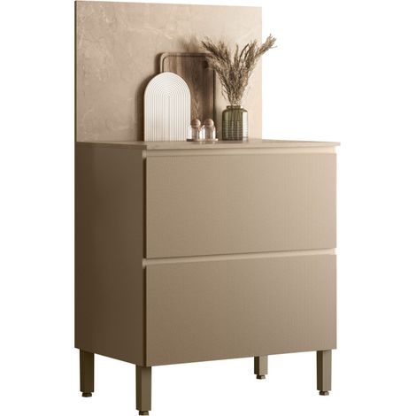 Meuble de Cuisine Bas 1 Porte 1 Tiroir Taupe et Crédence Marbre L 80 H 91.5 P 53.3 cm