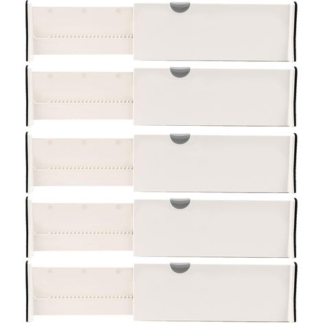 Lot de 5 séparateurs de tiroirs, réglables, en plastique, système de rangement de tiroirs, extensibles, 28 à 44 cm, pour cuisine, salle de bain, bureau, chambre à coucher, commode (1/5)