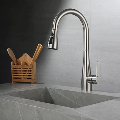 Robinet de cuisine (argent brossé - G1/2) - Robinet d'évier amovible - Mitigeur manuel - Robinet de cuisine israélien adapté à Israël - Laiton brossé (1/5)