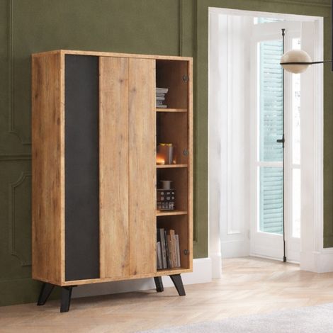 Vitrine en bois avec porte vitrée avec LED PEDRO (1/5)