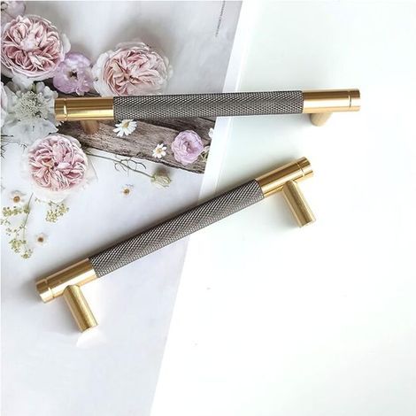 Pack of 10 Modern Gold Cupboard Handles 128mm Hole Spacing Kitchen Door Handles Vintage Handles for Kitchen Cabinet, Dresser, Wardrobe (Golden Grey)