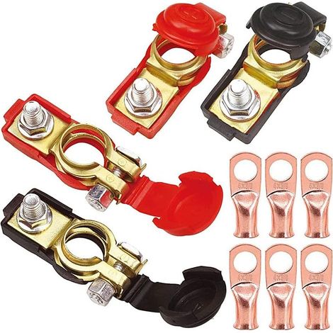 Lot de 2 connecteurs de borne de batterie de voiture avec pinces et cosses de câble de batterie - Œillets en cuivre négatifs et positifs - Résistance en cuivre pour voiture et camionnette (1/5)