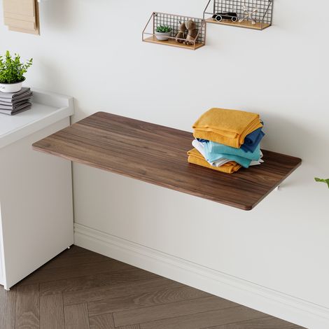 Mesa plegable de pared en MDF 114 x 56 cm, color nogal, para oficina y espacios pequeños (1/5)