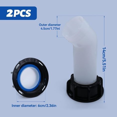 2 PCS Bec de Vidange avec Ecrou IBC, Buse de Réservoir d'eau Raccord S60x6 de RéServoir Buse Bouchon de Valve Valve Filetage IntéRieur Pour Réservoirs D'eau IBC (1/4)