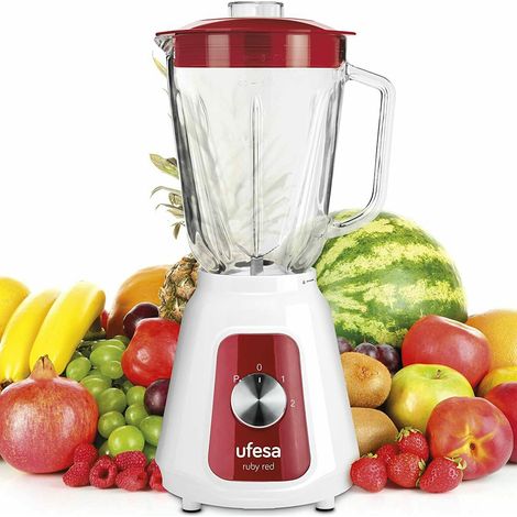Ufesa BS4717 RUBY RED Frullatore da tavolo, 500 W di potenza, Caraffa in vetro da 1,5 L, Coperchio con chiusura ermetica, 2 velocità + Pulse, 4 lame in acciaio inox (1/5)