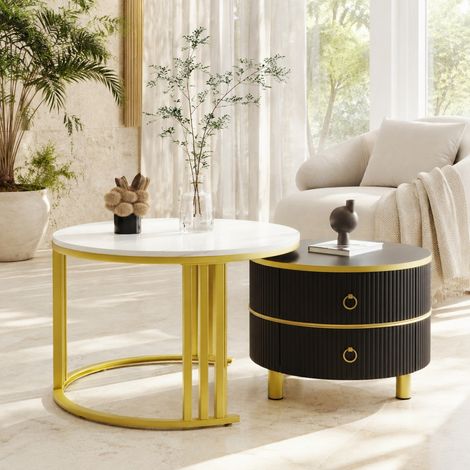 tavolo soggiorno 70x70 set 2 pezzi con cassetti nero HAVRYA (1/5)