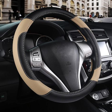 Coprivolante antiscivolo per auto, in similpelle microfibra traspirante, taglia universale, adatto alla maggior parte delle auto (beige)