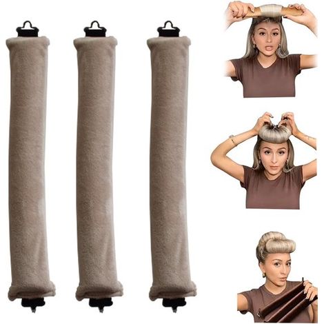 Ensemble de 3 fers à friser sans chaleur - Boucles sans chaleur - Fer à friser - Outil de bouclage - Tissu - Beige (1/5)