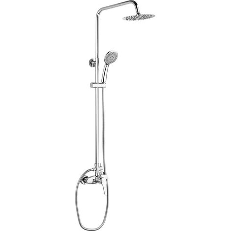 Colonne de Douche avec Mitigeur, Tête et Douchette, Flexible, Support, Chromé, Argent (1/5)