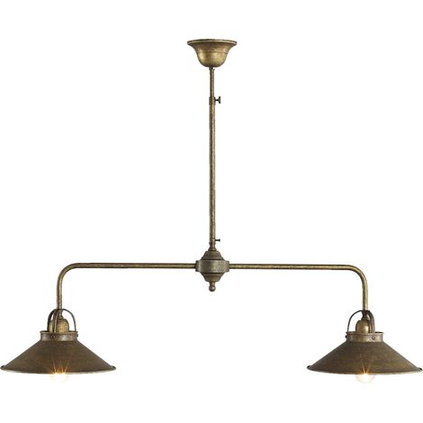 Plafonnier en laiton E27 en bronze antique mat Plafonnier industriel allongé à 2 lampes (1/4)
