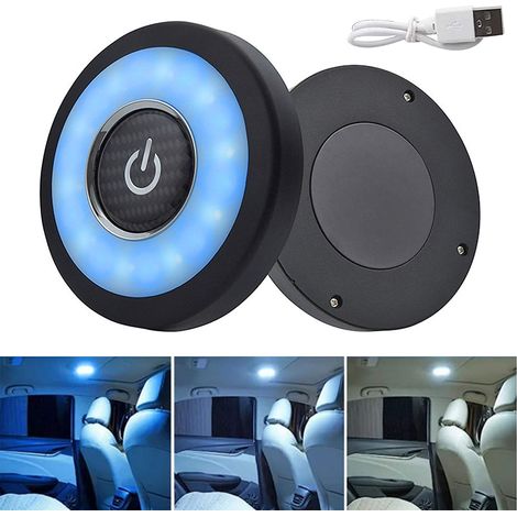 Luces de techo para interior de automóvil, luces de lectura universales de 12 V, luz de techo de luz nocturna, iluminación de cúpula magnética, techo de automóvil, techo automático, azul hielo brillan (1/5)