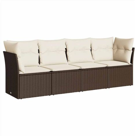 Maison Exclusive - Set Divano da Giardino 4 pz con Cuscini Marrone in Polyrattan (1/3)