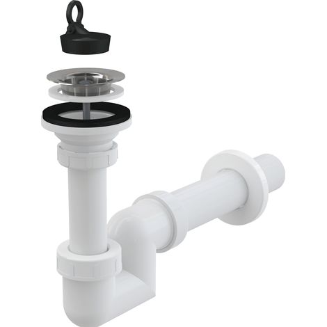 Alcadrain Waschbeckensiphon „S“ DN40 mit einem Edelstahlgitter DN63