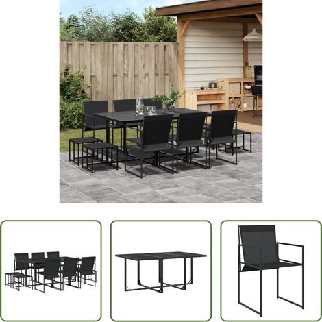 vidaXL Juego de comedor de jardín 11 piezas textileno negro (1/5)