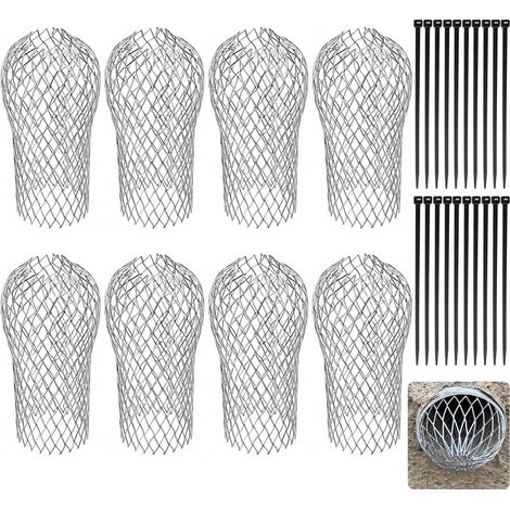 Lot de 8 protections de gouttières - Avec 20 serre-câbles - Protection de tuyau de descente réglable jusqu'à 10 cm - Grille de protection en aluminium pour éviter l'encrassement causé par les feuilles (1/5)