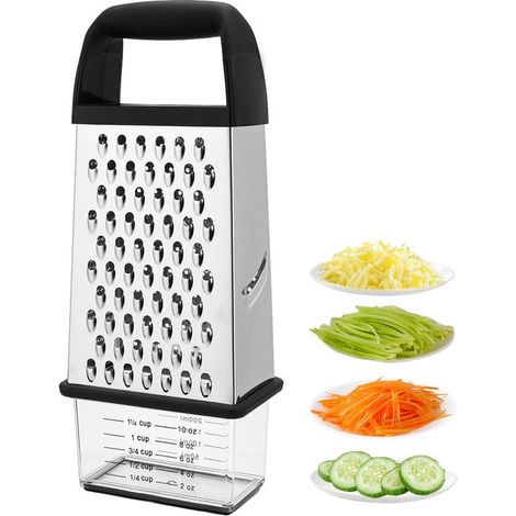 longziming - Râpes - Râpe tour - Râpe multifonctionnelle - 1 pièce - 4 faces - Lames en acier inoxydable 304 - Bac de récupération de 250 ml - Pied en silicone antidérapant - Pour fromage, légumes, ci (1/5)