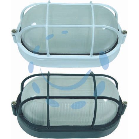 PLAFONIERA OVALE CON GABBIA IN ALLUMINIO PER ESTERNO BIANCO