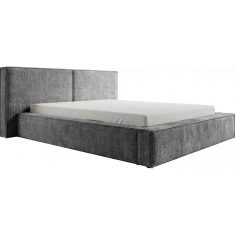 CELIA - Lit coffre tissu velours Gris foncé 140x200cm (1/5)
