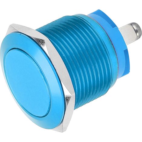 Interrupteur à bouton-poussoir métallique à tête plate, entièrement oxydé, à réarmement automatique, vis de réglage, commande au pied, 19 mm (bleu) (1/5)