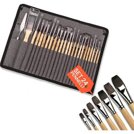 Lot de 24 pinceaux de Peinture, Embouts en Nylon Anti-Chute, poignée en Bois Ergonomique et Virole antirouille, Parfaits pour : Acrylique, Aquarelle, Huile et Gouache, pour différentes (1/5)