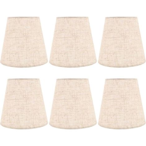 Ensemble de 6 mini abat-jour en lin naturel avec pince pour lustres et appliques murales, une solution polyvalente pour l'éclairage intérieur. (1/4)