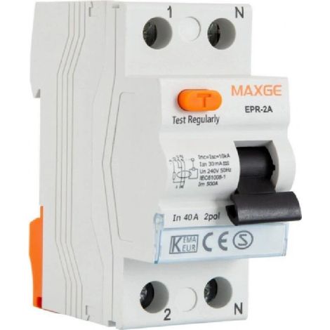 Interruttore Differenziale Residenziale Superimmunizzato 2P 30mA 40A 6kA Classe A MAXGE  40 A