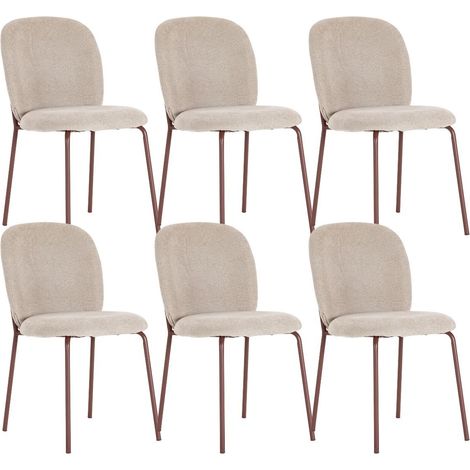 Lot de 6 chaises en tissu polyester doux beige et pieds en métal laqué terracotta - DARRIS (1/5)