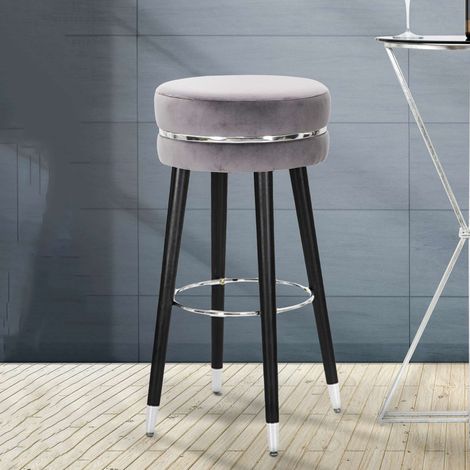 Sitzhocker Bran, Gepolstert, Samtbezug, Gestell aus Holz, 35x35x74h cm Schwarz (1/5)