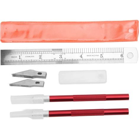 Exacto Bastelmesserset mit 20 Klingen und Stereotyp-Lineal – DIY-Schnitz- und Kunstwerkzeug, Rot (1/5)