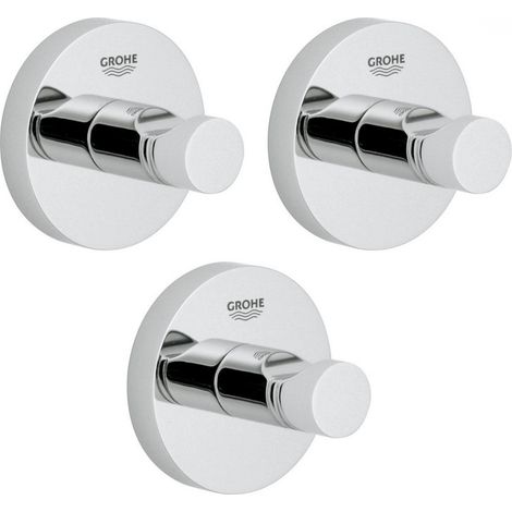 Grohe – Lot de 3 patères murales en métal – Fixation invisible – Chrome éclatant – Pour espaces confinés (1/5)