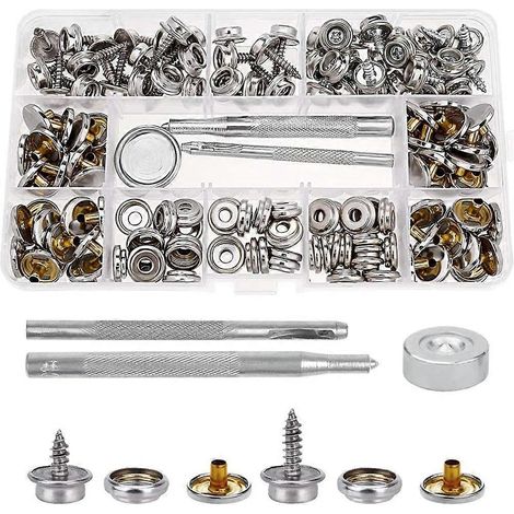 Kit de fixations, boutons-pression à vis en acier inoxydable de rechange avec outil pour bâches, tentes et housses de bateau (1/5)
