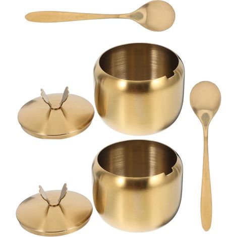 Juego de tarros de especias de acero inoxidable, cuchara y tapa, duradero y para uso en la cocina, para almacenar hierbas, sal y otros. Su elegante diseño redondo lo hace ideal. (1/5)