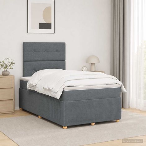 vidaXL Cama box spring con colchón Gris oscuro 120 x 200 cm Tela (1/5)