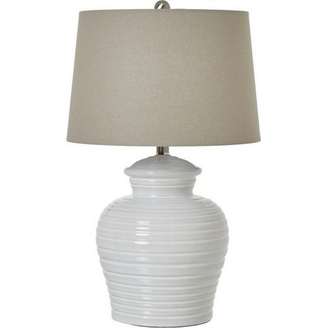 Pot Lamp with Linen Shade - Ceramic - L38 x W38 x H62 cm - Green/White