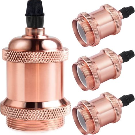 Vintage E27 Douille de Lampe, Edison Eetro Suspension Lampe, Solide Céramique Adaptateur, 4 Pièces Or Rose Socket (1/5)