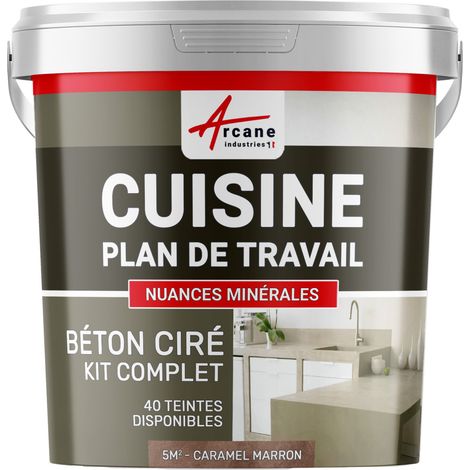 Béton ciré cuisine, plan de travail, crédence, évier sol et mur revêtement mural décoratif kit complet - 5 m² (en 2 couches) Caramel Marron - ARCANE INDUSTRIES