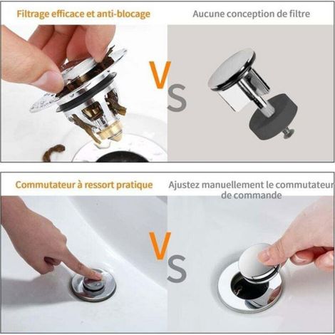 Bouchon de Lavabo - Pop-Up - Filtre Cheveux - Anti-Odeur - Acier Inoxydable - 34 à 38 mm (1/4)