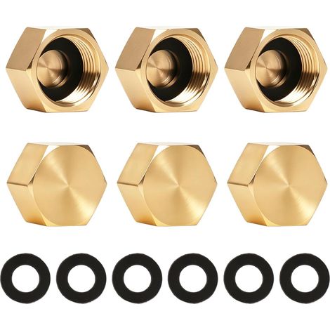 Bouchon Hexagonal en Laiton G3/8" (Ø 15,3 mm), Filetage Femelle, Lot de 6, pour Tuyau DN10, pour Eau Potable, Salle de Bain, Jardin (1/5)