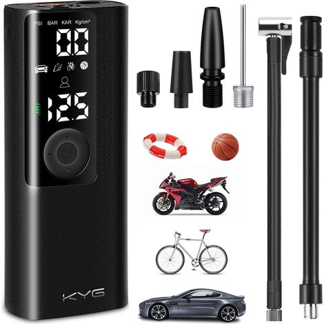 Pompe à Air Électrique 120PSI Compresseur d'air Portable Mini Compresseur à air pour Ball Vélo Moto Voiture Air Compressor avec L’écran LCD et Lampe LED (1/5)