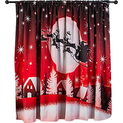 Rideau De Fenêtre En Polyester Avec Motif Cerfs De Noël Pour Décoration Intérieure 140x130cm (1/5)