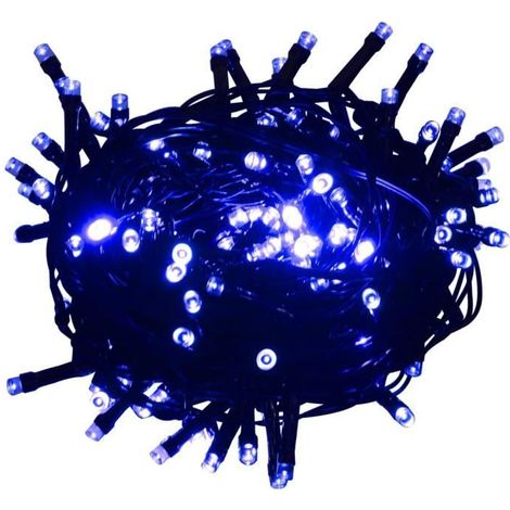 1000 LED Guirlande Lumineuse, 100 m Bleu avec 8 Modes d'Éclairage, Câble PVC Vert Foncé, Idéale pour Décoration Intérieure/Extérieure Noël et Fêtes