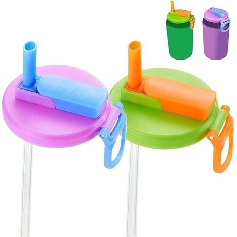 Set di 2 coperchi per lattine con cannucce, coperchi per lattine di bibite, decorazioni riutilizzabili per bevande in lattina (1/5)